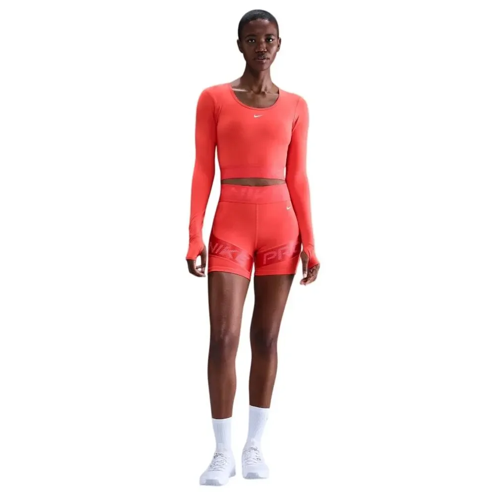 Nike Women's Pro Dri-FIT Cropped Long-Sleeve Top Light Crimson/Mineral NWT